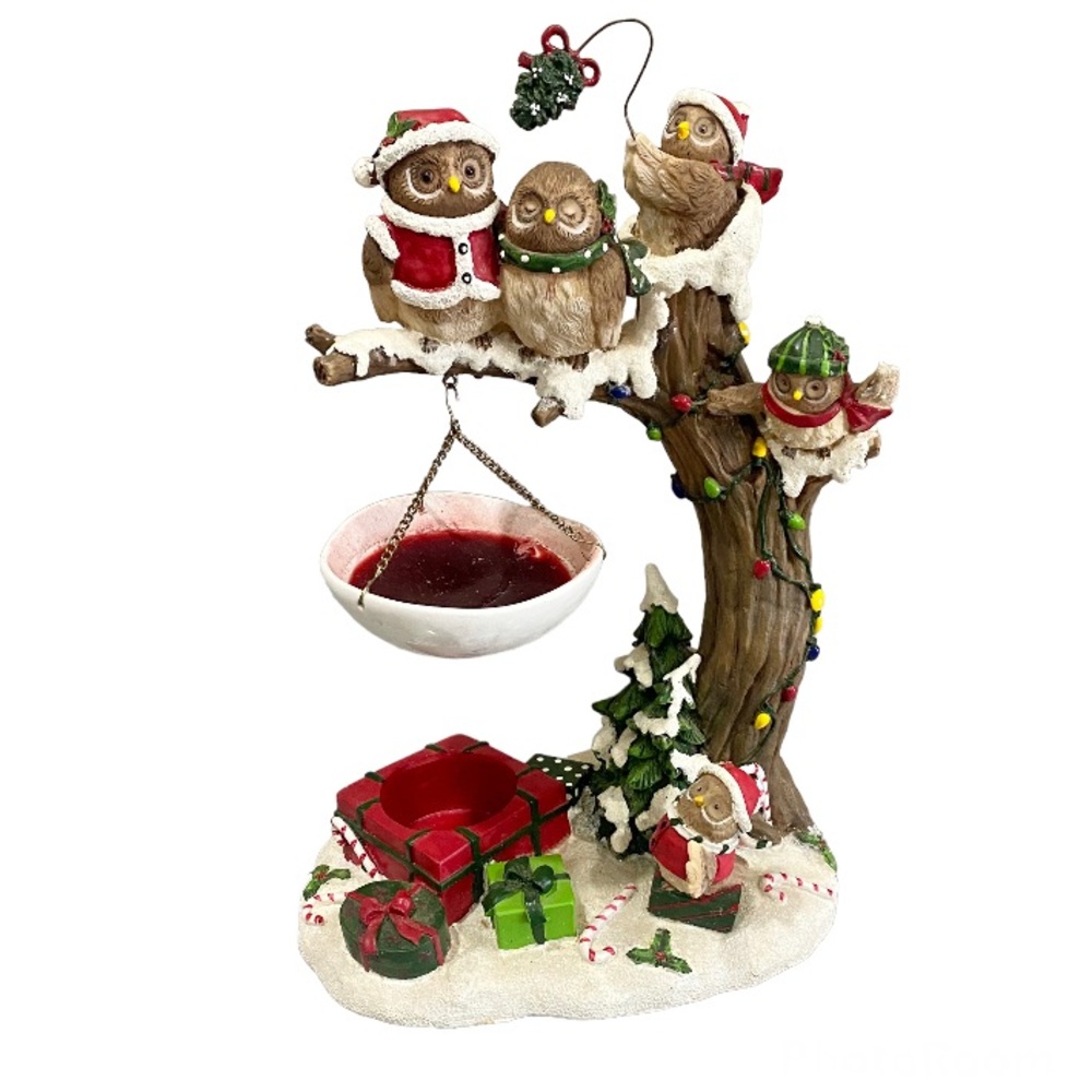 Vintage Yankee Candle Hanging Tart Warmer Christmas Owls in a Tree Holder Pot